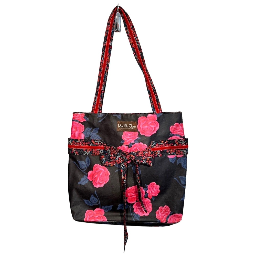 Matilda Jane Heart Strings Tote Bag Rose Floral Print Shoulder Purse Pink Black‎